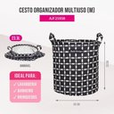 Ver imagem 3 de Kit 3 Cestos Multiuso Tecido 43l, 25l e 23l Preto Listado