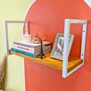 Ver imagem 2 de Prateleira de Ferro e Madeira Industrial de Parede Style 1 Prateleira 60cm Nozes e Branco