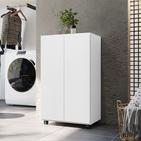 Balcão Multiuso Carol 2 Portas com Rodízios Armário Organizador Cozinha Lavanderia Cor:Branco