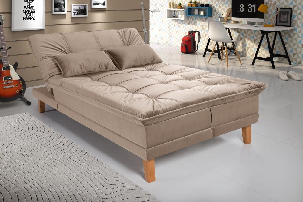 Sofá Cama Berlim Pés de Madeira Retrátil 3 Lugares Império Chocolate 377