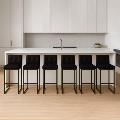 Banqueta Cozinha Alta com Encosto Kit 6 Lirina Industrial Preto Sintético Pu C05 - D’Rossi