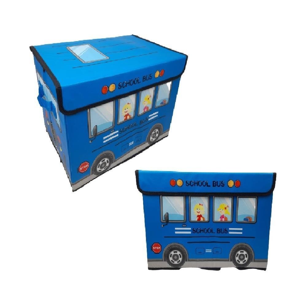 BAÚ ORGANIZADOR PUF AZUL MULTIUSO PORTA TRECO INFANTIL BRINQUEDOS - 1