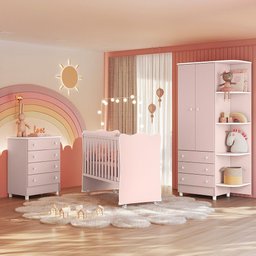 Jogo de Quarto Infantil Gr e Cômoda e Berço 1 Doce Sonho:rosa - 1