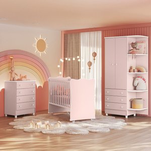 Jogo de Quarto Infantil Gr e Cômoda e Berço 1 Doce Sonho:rosa