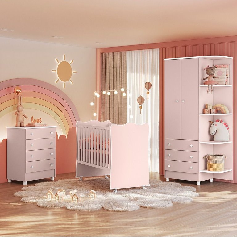 Jogo de Quarto Infantil Gr e Cômoda e Berço 1 Doce Sonho:rosa Jogo de Quarto Infantil Gr e Cômoda e Berço 1 Doce Sonho:rosa
