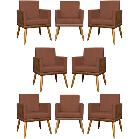 Kit 8 Poltronas Decorativas Modernas para Recepção Lis Corino Suede Cores Pé 30 Cm