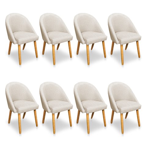 Kit 08 Cadeiras Jantar Bela Linho Pés Palito Castanho - Pallazio