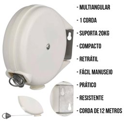 Varal Retrátil Multiangular Mor com 1 Corda de 12 Metros Apartamento - 12