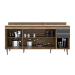 Balcão Cozinha Freijó com Grafite 180cm C/ Tampo - Belliv Decor - 2