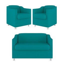 Kit 2 Poltronas Decorativas Tilla + Namoradeira Sala De Estar Cor:Azul Turquesa - 2 Kit 2 Poltronas Decorativas Tilla + Namoradeira Sala De Estar Cor:Azul Turquesa - 2