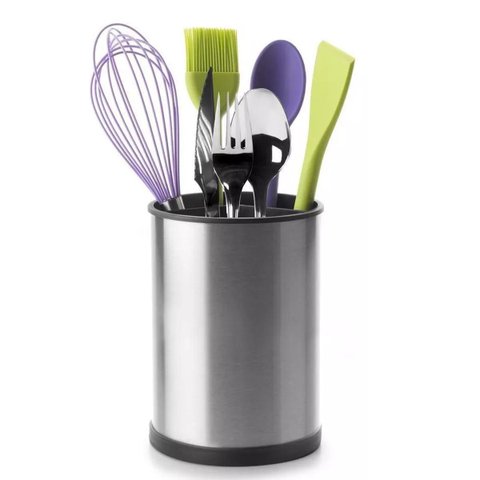 Porta Talheres Utensilios Escorredor Inox Base Giratoria Suporte Mesa Bancada Cozinha Organizaçao Mu