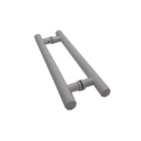 Puxador H duplo 40x30cm tubular redondo para porta de vidro e portão - Branco