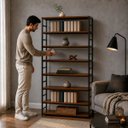 Ver imagem 3 de Estante Multiuso Organizador Livreiro Estilo Industrial 180x100 Preto Imbuia