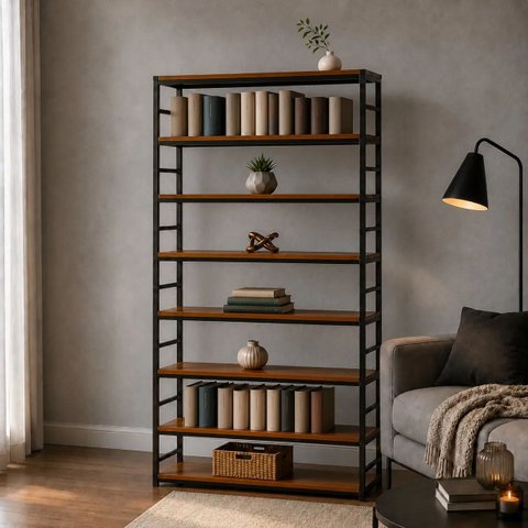 Estante Multiuso Organizador Livreiro Estilo Industrial 180x100 Preto Imbuia
