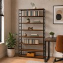 Ver imagem 2 de Estante Multiuso Organizador Livreiro Estilo Industrial 180x100 Preto Imbuia