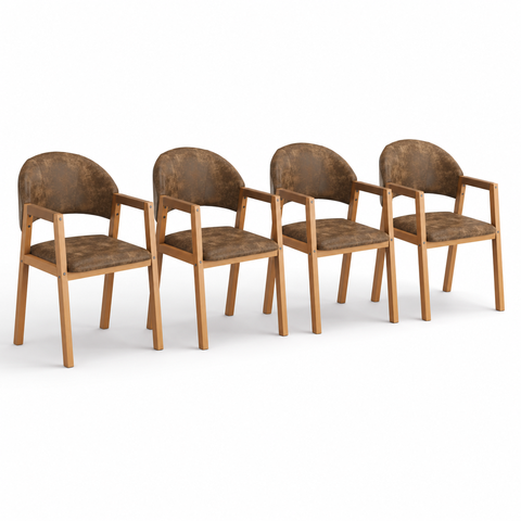 Kit 4 Cadeiras de Jantar Allegra Madeira Maciça Estofada Tecido p/ Sala Bege Marrom Confortavel Mode