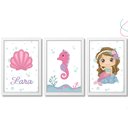 Ver imagem 4 de Quadro Decoração Quarto Menina Sereia Rosa Moldura e Vidro: Pinus