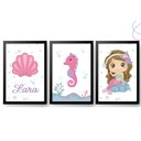 Ver imagem 2 de Quadro Decoração Quarto Menina Sereia Rosa Moldura e Vidro: Pinus