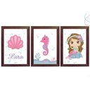 Ver imagem 3 de Quadro Decoração Quarto Menina Sereia Rosa Moldura e Vidro: Pinus