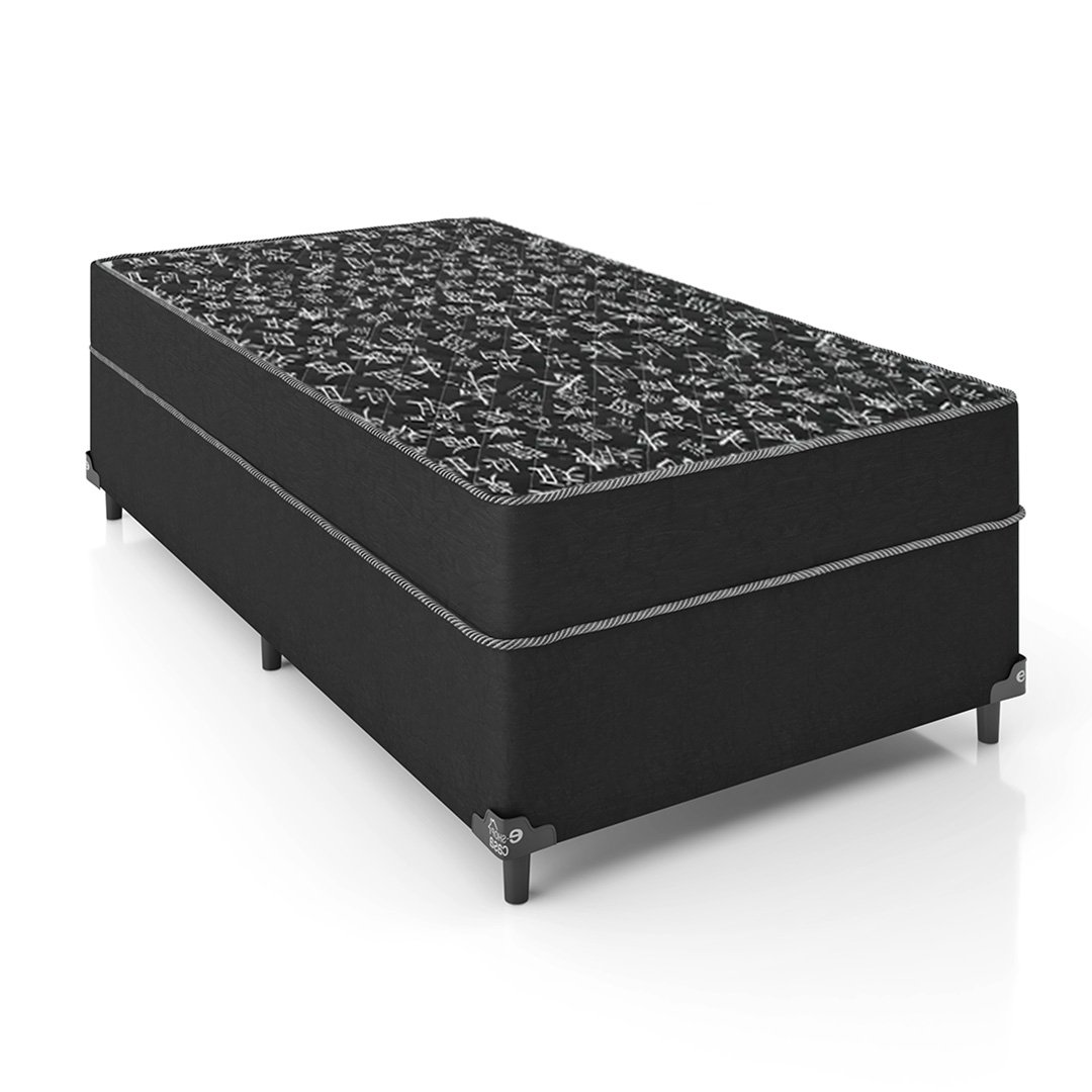 Cama Box Solteirão 1,10 Conjugada Ortopédica Espuma D23 - Suede Preto - 52x110x188cm - E-shop Casa - 1