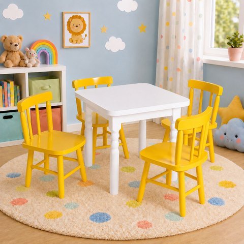 Conjunto Infantil 60x60 com 4 Cadeiras - Amarelo - Jm Móveis