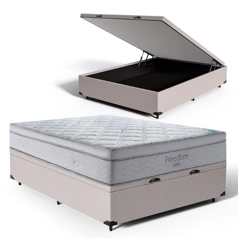 Cama Box Baú com Colchão de Molas Ensacadas D33 Ortobom Pillow In Freedom Casal 138cm