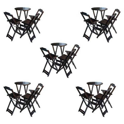 Kit 5 Jogos De Mesa Bistrô De Madeira Dobrável Com 3 Banquetas - Tabaco