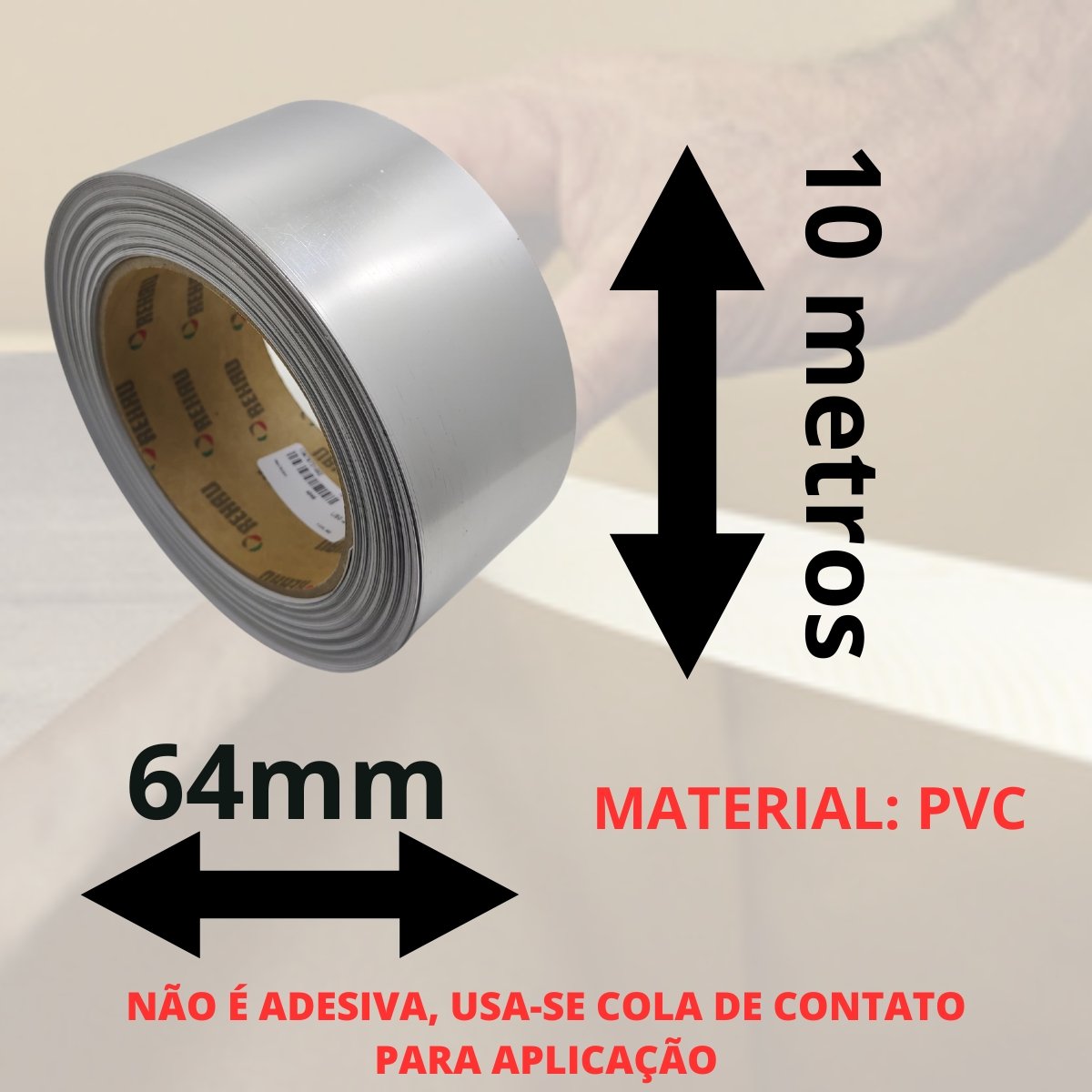 Fita de Borda Aluminium Prateada Metalica 64mm X 10m Moveis Acabamento Metalico Aluminio - 3