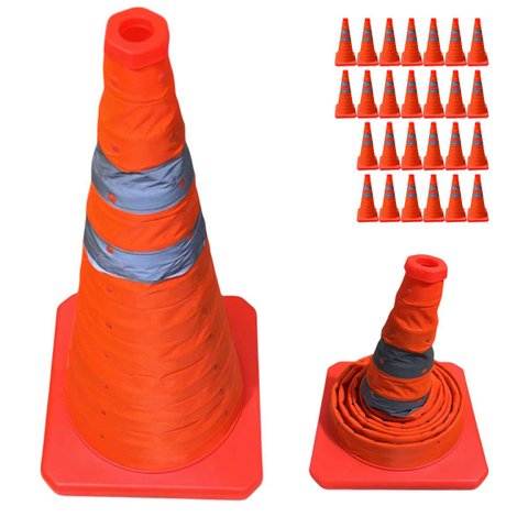 Cone Obra Retratil Kit 26 Uni Segurança Estrada Sinalizador Portatil Guarda Dobravel Pratico Viario