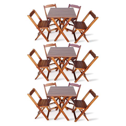 Kit 3 Conjunto com Jogo de Mesa 70x70 com 4 Cadeiras Dobráveis - Imbúia