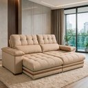 Ver imagem 1 de Sofá 4 Lugares 2,50m Retrátil e Reclinável Turim Bom Pastor Linho Bege