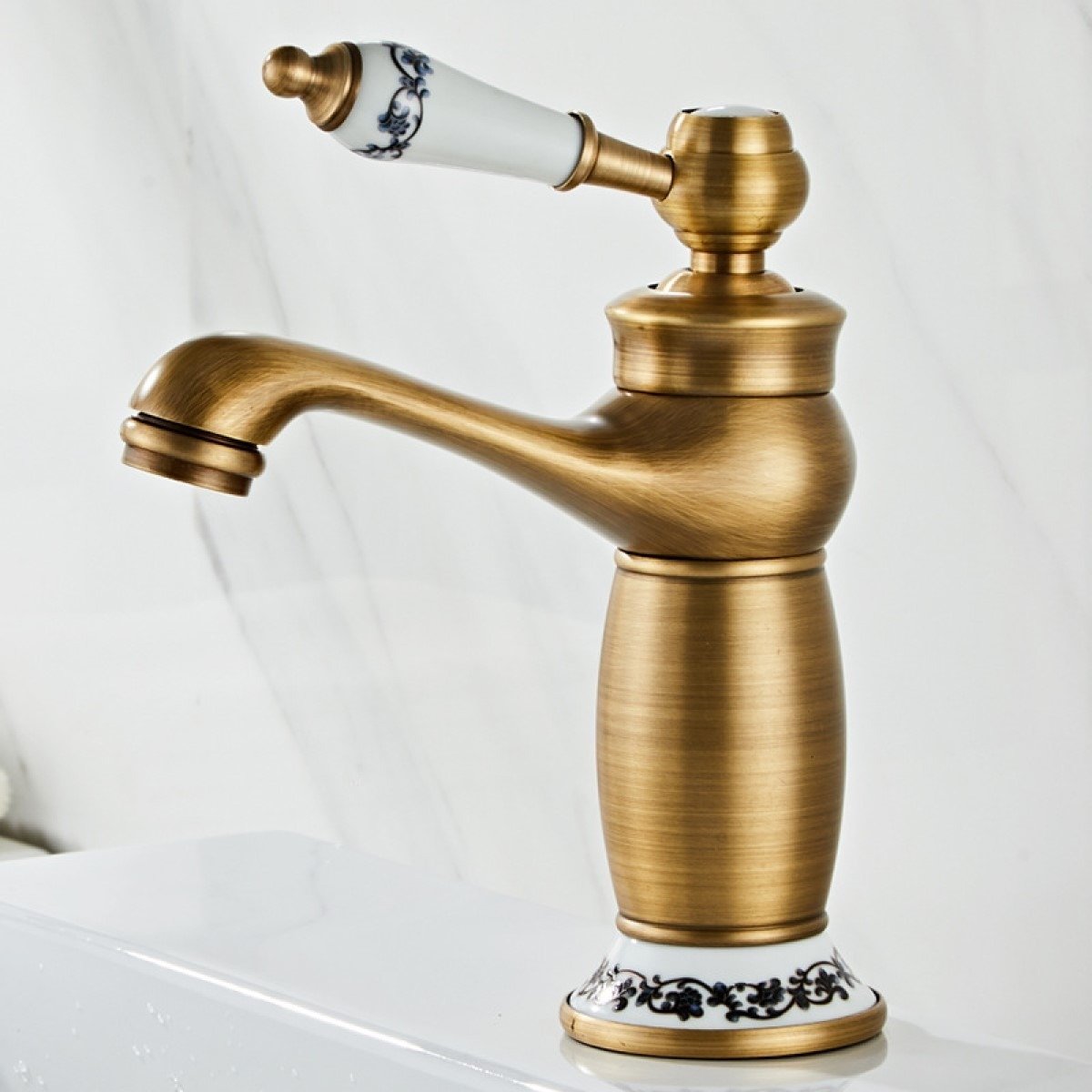 Torneira Banheiro Luxo Monocomando Bronze Porcelana Elegante - 1