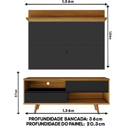 Conjunto para Sala Rack NT1180 e Painel de TV NT1185 Freijó/Preto Notável Móveis - 3