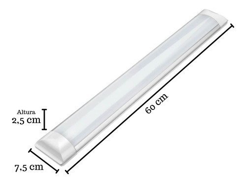 Luminária Sobrepor Led 20w 60cm Tubular Slim Branco Frio - Branco Frio - 2