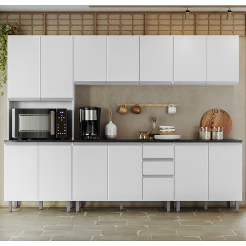 Cozinha Modulada Completa com Tampo 280cm 7 Peças Evidence Poliman Móveis