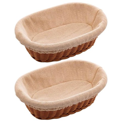 Kit 2 Cestas Porta Pão 24x17cm Oval Rattan Plástico Forro Tecido Cesto Lyor