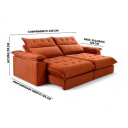 Sofá Retrátil e Reclinável Molas Ensacadas 2,30m Orquídea Vivaro Decor Suede Terracota - 3