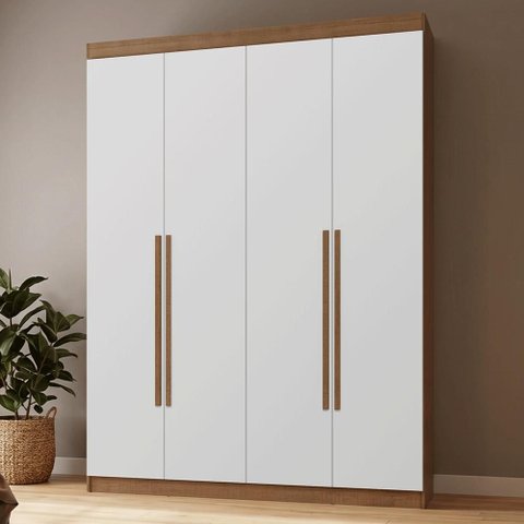 Guarda-Roupa Solteiro 4 Portas Batentes Rustic/Branco/Rustic Netuno Madesa