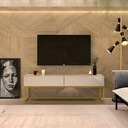 Ver imagem 3 de Rack Eros 140cm com Base Metálica Industrial Minimalista com Gavetas:off White/dourado