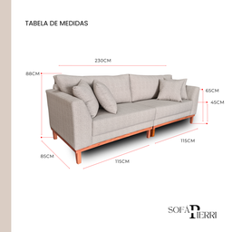 Sofá Pierri | Base Madeira & Tecido Impermeável | Bipartido | 3 Lugares | Medida 230cm | Linhão Bege - 5