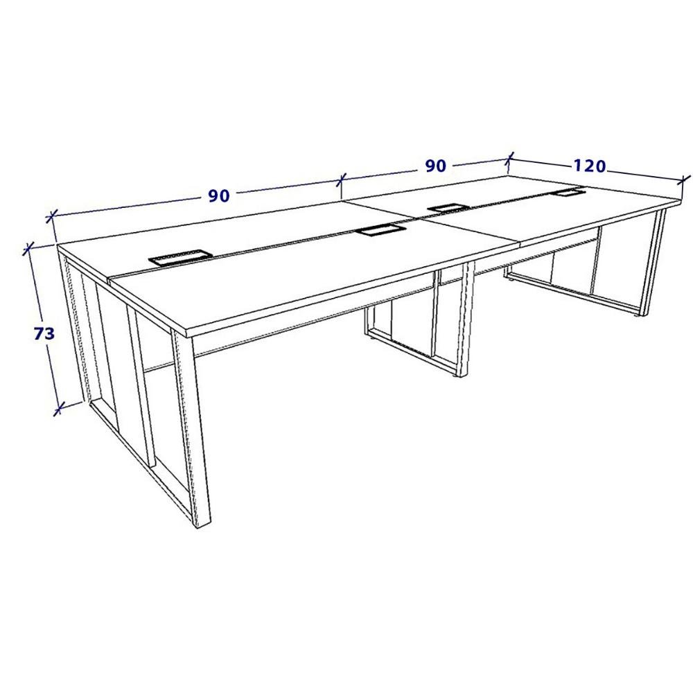 Plataforma de Trabalho 4 Lugares 1,80m X 1,20m Pé Metal F5 Cor:nogal com Preto - 3