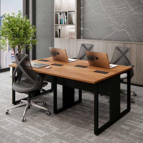 Plataforma de Trabalho 4 Lugares 1,80m X 1,20m Pé Metal F5 Cor:nogal com Preto