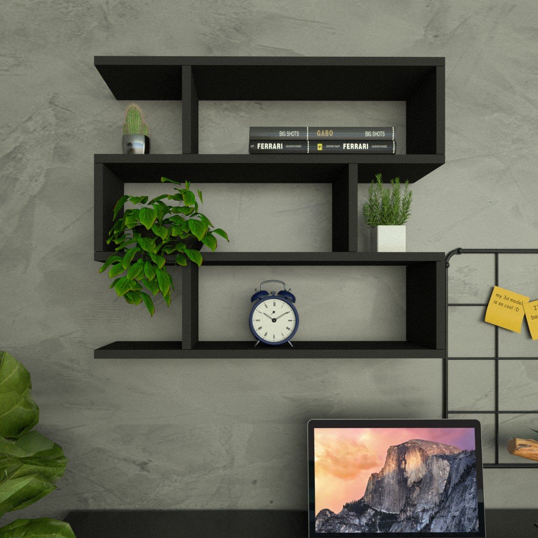 Nicho Zig P15cm Minimalista Preto Mdf Organizador Escritório Quarto Sala - Rufatto Decorações - 1