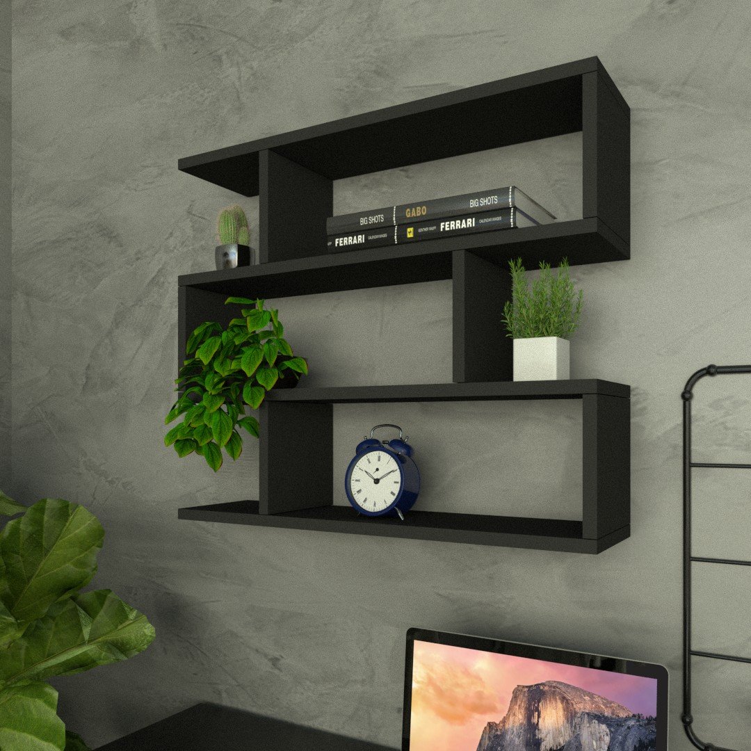 Nicho Zig P15cm Minimalista Preto Mdf Organizador Escritório Quarto Sala - Rufatto Decorações - 3