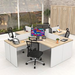 Estação de Trabalho Mesas em L 4 Lugares 120x60 Netmobil - Dubai/branco - 4