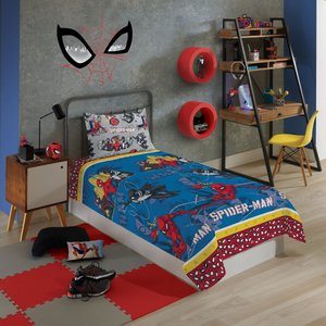 Jogo de Lençol Personagens Homem Aranha Solteiro Lepper 2 Peças Microfibra Azul