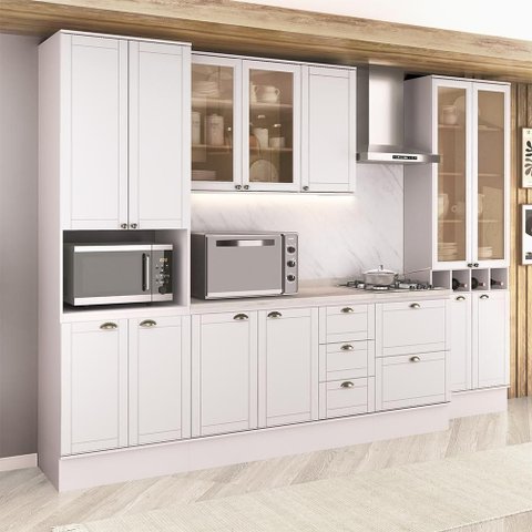 Cozinha Completa Milla Line 13 Portas 5 Gavetas MDF 320cm Branca