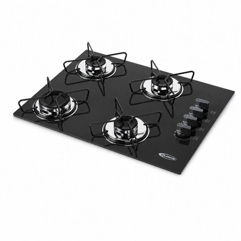 Cooktop 4 Bocas Base Inox com Vidro Temperado 6mm e Acendimento Automático Clarice