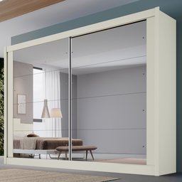 Guarda-roupa Casal Creta 2 Portas 4 Gavetas Espelhado 100% Mdf Off White/amendoa - Europa Móveis - 1