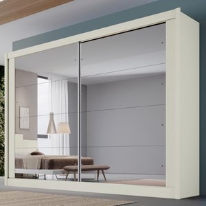 Guarda-roupa Casal Creta 2 Portas 4 Gavetas Espelhado 100% Mdf Off White/amendoa - Europa Móveis